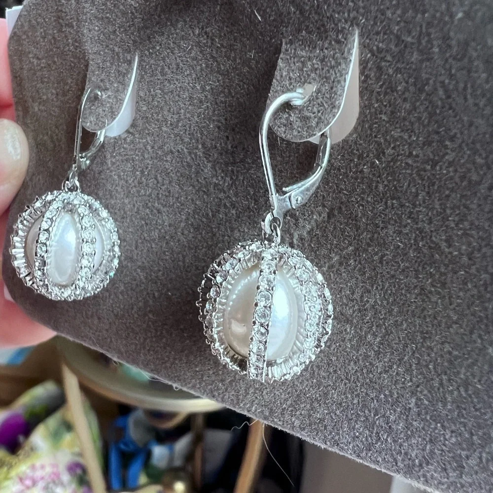 Nolan Miller Vintage Pearl Cage Drop Earrings